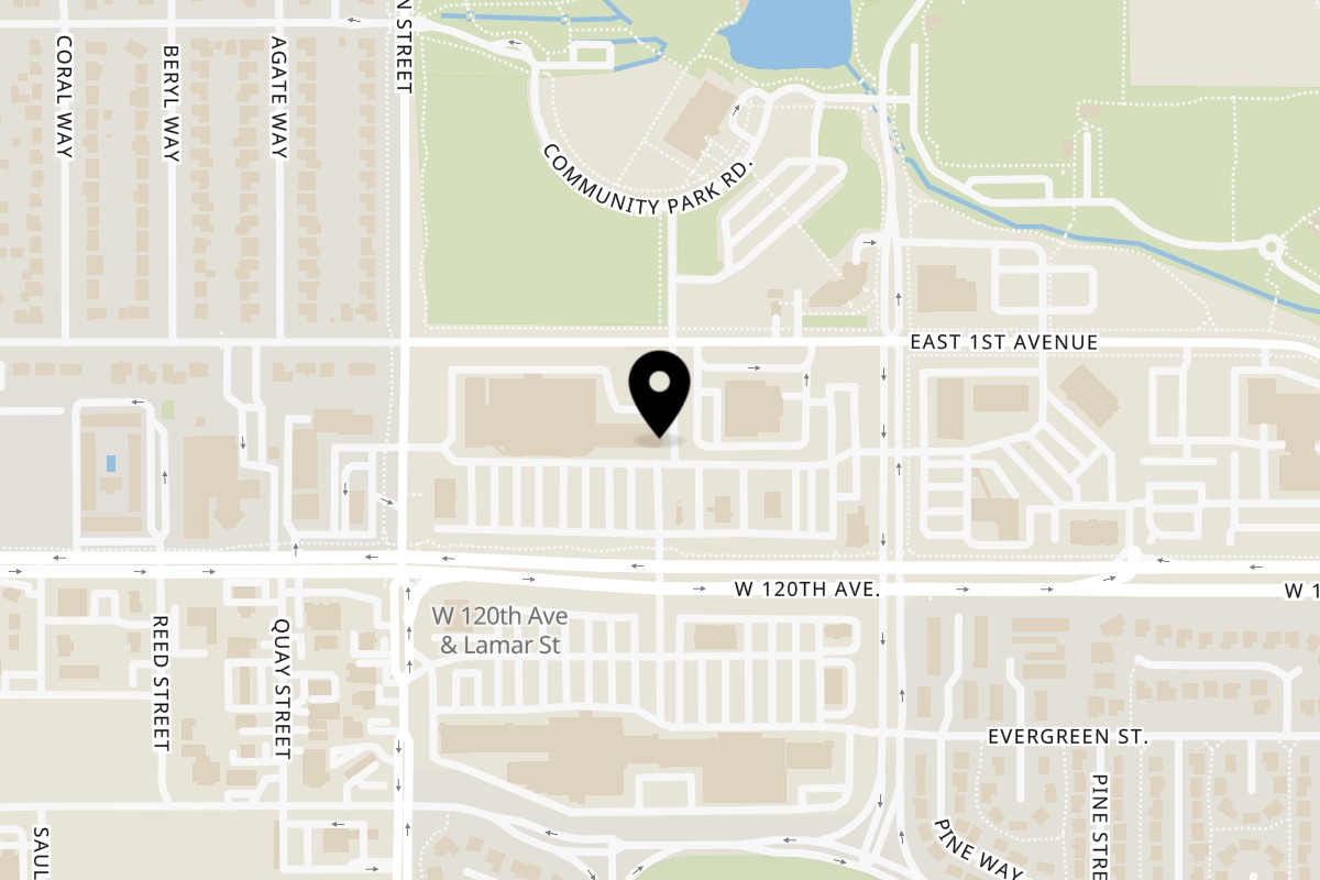 Map showing the location of Jennie Pho on 6765 W 120th Ave Suite A in Broomfield